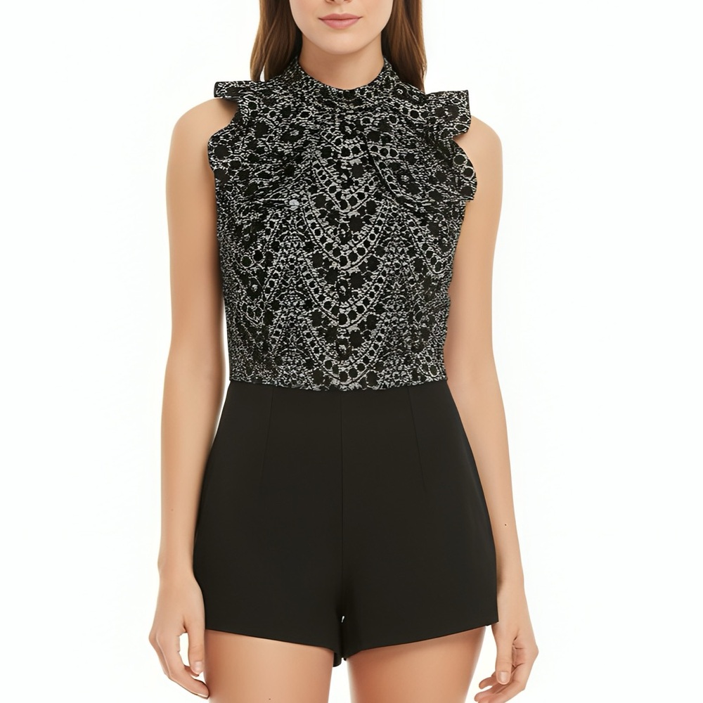 NWT ASOS Lace Overlay Statement Bow Dressy Sleeveless Romper Size 10 Runs Small